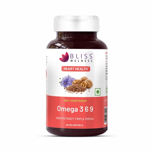 [BRSROBARAAPQMEL2] Bliss Welness Vegan Omega 3 6 9 1000mg | Organic Omega 369 ALA Omega3 500MG LA Omega 6 137MG OA Omega 9 200MG Essential Fatty Acid Health Supplement - 60 Vegetarian Capsules