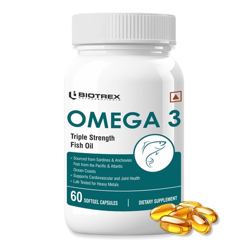 [BRSRAFQ5BUDRSEIV] Biotrex Nutraceuticals Omega 3 Triple Strength Fish Oil Enriched With Salmon Fish Oil (Omega 3), EPA, DHA, Astaxanthin, Evening Primrose Oil - 60 Softgel Capsules