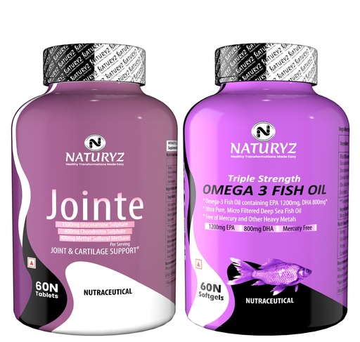 [BRSROZANCUMQYGYU] Naturyz Joint Support with Jointe Maximum Strength 1500mg Glucosamine 400mg Chondroitin 400mg MSM & Triple Strength Omega 3 Fish Oil 2500mg with Highest Omega 3-6-9 Per Serving (EPA 1200mg DHA 800mg)