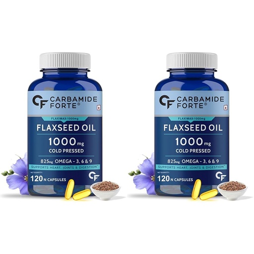 [BRSRAFQ5CQHAAYDU] Carbamide Forte Cold Pressed Organic Flaxseed Oil Omega 3 6 9 Capsules (1000mg) - 120 Capsules (Pack of 2)