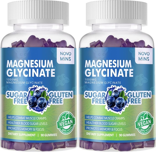 [BRSRA2Y5CB7ROCT2] 180 CT Magnesium Glycinate Gummies 1000mg - Sugar Free Magnesium Potassium Supplement with Vitamin D, B6, CoQ10 for Calm Mood & Sleep Support - 180 Blueberry Gummies.