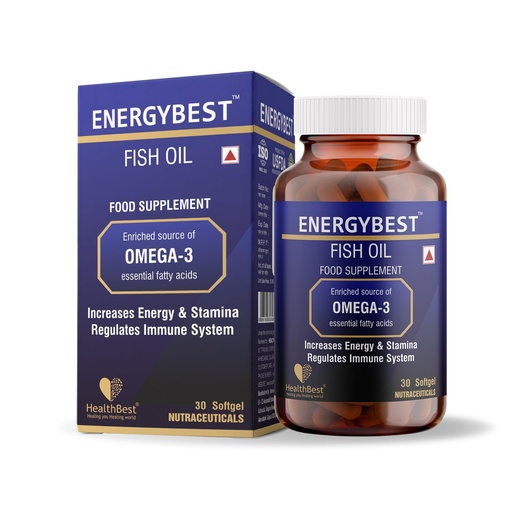 [BRSREGA3ARYB6H3F] HealthBest EnergyBest Fish Oil - 30 Softgel Capsules - Enriched Source of Omega-3 EPA DHA | 1000mg | Increase Energy & Stamina