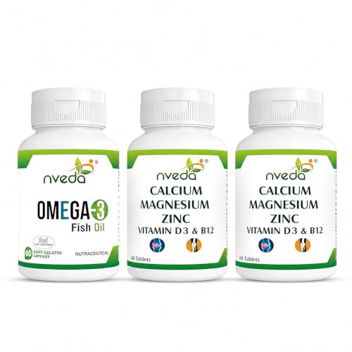 [BRSRY2QZB4HAGYDK] Nveda Omega 3 Fish Oil & Calcium Combo | Omega-3 with EPA & DHA + Calcium with Vitamin D3, K2, Magnesium, Zinc & B12 | Supports Heart, Brain, Bone & Joint Health