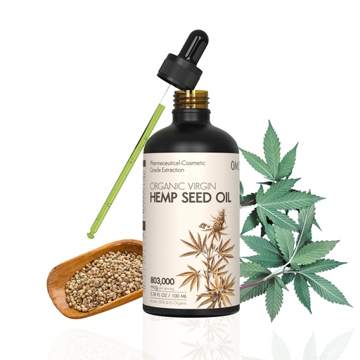 [BRSREAYKAUBAAFD3] Virgin Hemp Seed Oil – Cold Pressed & Pure | Extracted from Non-GMO Hemp Seeds as per USDA & EU Standards | Supports Hair Growth, Reduces Hairfall, Dandruff & Skin Irritation | Rich in Omega 3, 6 & 9 (803,000 mcg per Serving) and Cannabidiol (CBD) | Multipurpose for Sleep, Joint Pain Relief, Skin Care, Face & Hair Treatment | 100ml Black Dropper Bottle - Pack of 1