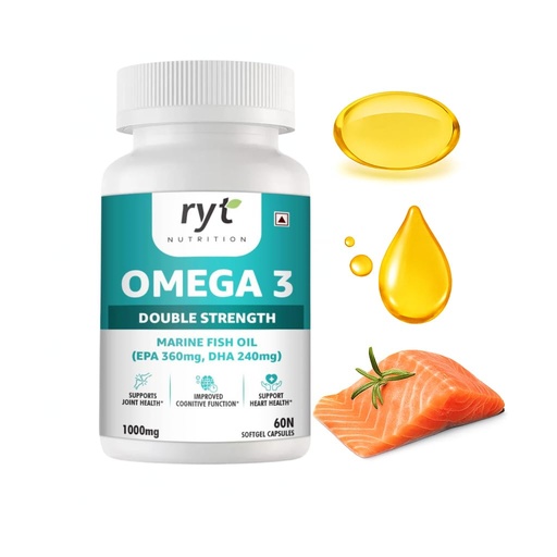 [BRSRAALRCFYAMC3H] Omega-3 Double Strength Fish Oil 1000mg | 360mg EPA & 240mg DHA | Supports Heart, Brain, Eye & Joint Health | Helps Maintain Healthy Cholesterol & Triglycerides | 60 Softgel Capsules