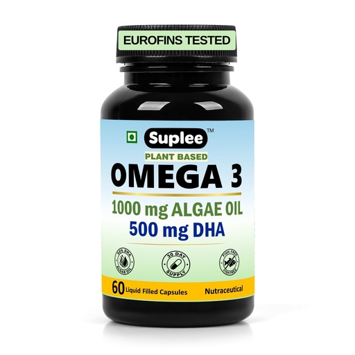 [BRSRYGDRCIBRSDL7] Suplee Plant Based Omega 3 Algae Oil 1000mg with 500mg DHA | 60 Capsules