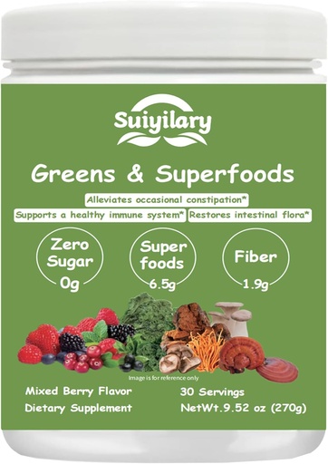 [BRSRAAACDMNQOYL6] Greens Superfoods Powder for Digestive Health, Sugar Free Super Greens Powder, Spirulina, Chlorella for Bloating & Gut Support, Daily Support for Women, 30 Servings, Mixd Berry