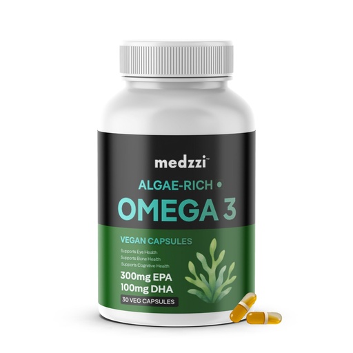 [BRSRGFQRDN6GCF36] Algae-Rich Omega 3 Vegan Capsules | 300mg EPA & 100mg DHA | Plant Based Omega-3 | Supports Eye, Brain, Bone & Heart Health | 30 Capsules