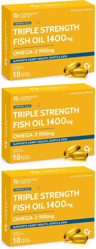 [BRSRGZLQOENA2FI7] Carbamide Forte Triple Strength Omega 3 Fish Oil Capsules Softgel 1400mg | Fish Oil Omega 3 Supplement 900mg For Men & Women | Omega3 Supplement for Heart, Joints, Bones & Skin | 10 Softgel Capsules