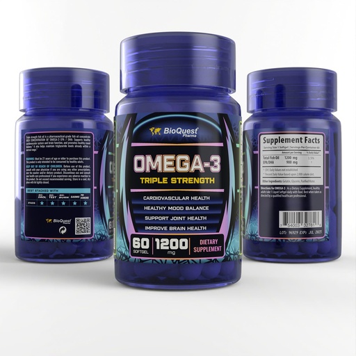 [BRSRAH37OAPAAF3H] BioQuest Omega-3 Triple Strength Fish Oil, 1200mg, 60 Softgels