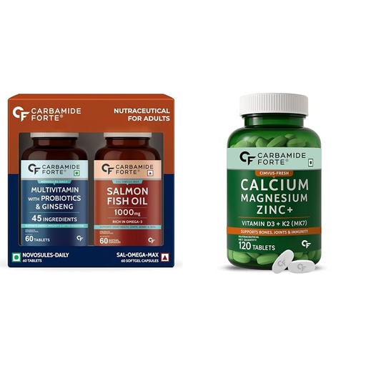 [BRSREAQEO4PBGDTA] Carbamide Forte Multivitamin Tablet & Omega 3 fish oil capsules - 60 Tablets + 60 Softgel Capsules & Calcium Magnesium Zinc Tablets - 120 Tablet