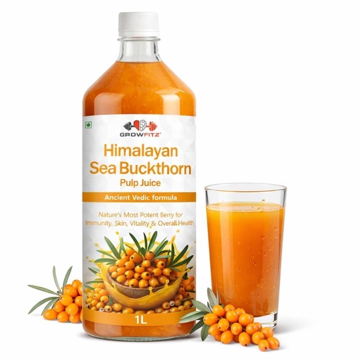 [BRSRGBTRBUAQY3Q3] Growfitz Himalayan Sea Buckthorn Pulp Concentrate 1L | Cold-Pressed | Makes 100 Glasses, Natural Vitamin C, Omega 3 6 7 9, Antioxidants | Immunity, Skin Glow & Gut Health Support | Seabuckthorn Juice