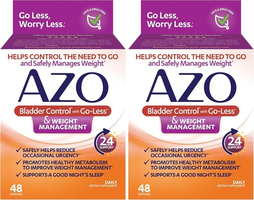 [BRSRA2YBAAMBEYDX] AZO Bladder Control with Go-Less® & Weight Management Dietary Supplement | Helps Reduce Occasional Urgency* | Promotes Healthy Metabolism* | Supports a Good Night’s Sleep* | 48 Capsules (Pack of 2)