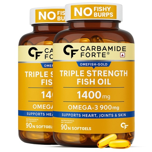 [BRSRAFQ5CQMAKDTX] Carbamide Forte Triple Strength Omega 3 Fish Oil Capsule with 495 mg EPA & 330 mg DHA | 90 Softgel Capsules | Supports Heart, Joints and Skin (Pack of 2)