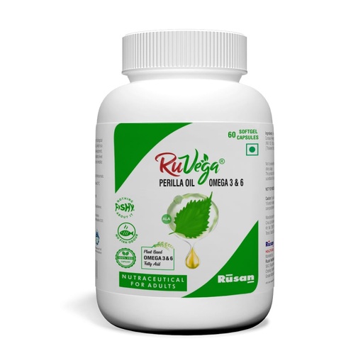 [BRSREZIRCUPAGC3D] Rusan RuVega Plant-Based Omega 3 & 6 Softgel 60 Capsules | Herbal Perilla Oil with ALA | Fish-Free Softgel Nutraceutical for Adults | Vegan Supplements | Supports Heart, Brain, Joint & Skin Health