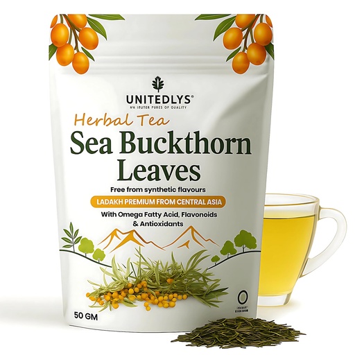 [BRSREEDQOIHQO2DD] Unitedlys Himalayan Sea Buckthorn Leaves 50g | Supports Skin & Immunity | Caffeine-Free, Sun-Dried Sea buckthorn for Wellness & Healthy Lifestyle