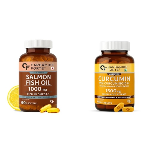 [BRSREAQEOFYBUEYU] Carbamide Forte Salomega Omega 3-60 Capsules & Curcumin Tablets with Piperine and 95% Curcuminoids - 90 Tablets