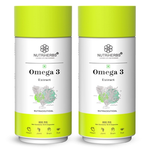 [BRSWGYAEDEARQAD6] NUTRIHERBS Vegetarian Omega-3 Fatty Acids 800mg Capsule– Plant-Based DHA & EPA Supplement | Supports Heart, Brain, Joint, Eye & Skin Health | No Fish Oil | for Men & Women | 90 Capsules Pack of 2