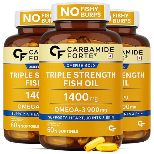 [BRSRAGL5CAIBSC3H] Carbamide Forte Triple Strength Omega 3 Fish Oil Capsule with 495 mg EPA & 330 mg DHA | 60 Softgel Capsules | Supports Heart, Joints and Skin (Pack of 3)