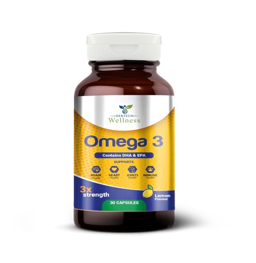[BRSREHACAR7WKCLD] Gentech Wellness Omega 3 Fish Oil 1250mg Softgel Capsules with EPA & DHA – Triple Strength Omega 3 Supplement for Heart Health, Brain Function, Joint Support, Cholesterol & Skin Care – 30 Softgels.