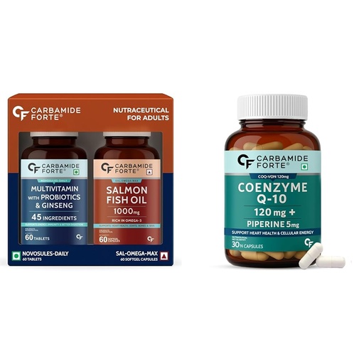 [BRSREAQEOFYGKELL] Carbamide Forte Multivitamin Tablet & Omega 3 fish oil capsules - 60 Tablets + 60 Softgel Capsules & Coenzyme Q10 120Mg Supplement With Piperine 5Mg - 30 Capsules