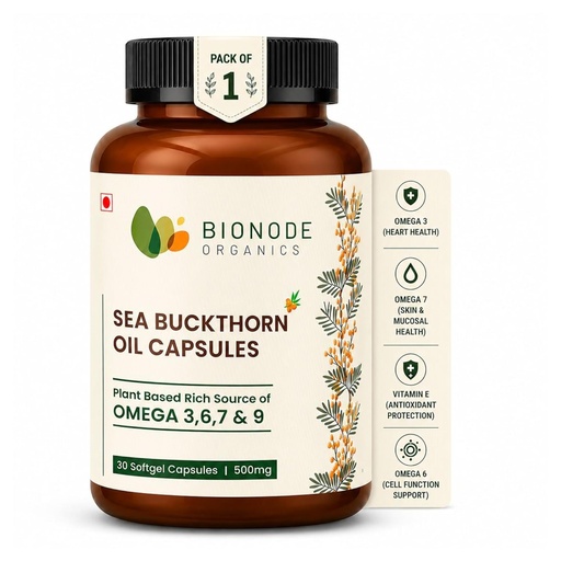 [BRSRABAFO4IRMFL5] Sea Buckthorn Oil Capsules, 500mg, Plant Based Omega 3 6 7 9, 30 Softgels