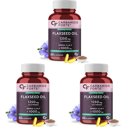 [BRSRAFQ5CR7G2ALJ] Carbamide Forte Cold Pressed Flaxseed Oil Capsules 1250mg Omega 3 6 9-60 Capsules (Pack of 3)