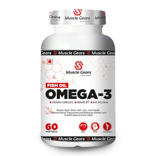 [BRSWYADQOIPAADTF] Muscle Gears Omega-3 Fish Oil 1000mg | 360mg EPA & 240mg DHA | Heart, Brain, Eye, Skin & Joint Health | Molecularly Distilled | Non-GMO | For Men & Women | 60 Softgels