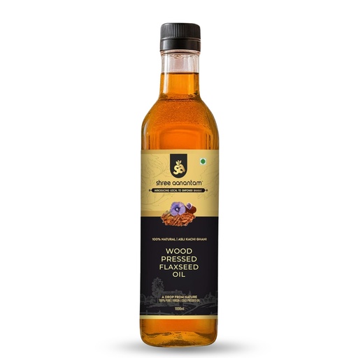 [BRSWYHA6CMORQYL2] Shree Aanantam 100% Pure Organic Cold Pressed Flax Seed Oil-1 Liter,High in Omega 3-6-9