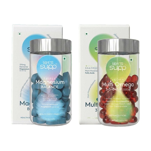 [BRSRYZD7OYBWY3DB] Let's Supp™ Daily Ritual Duo | Triple Magnesium Balance 370mg + Vegan Multi Omega 3-5-6-7-9 | Sleep, Stress, Calm + Heart, Skin & Hormone Support | For Men & Women (30 Tablets + 30 Softgels)