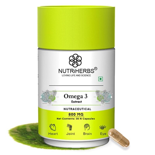 [BRSRAZA7CUNWED3F] NUTRiHERBS Omega 3 800mg Capsules | Plant-Based DHA & EPA Supplement for Heart, Joint, Eye Health | Omega 3 Fatty Acids for Brain Support, Skin Wellness | for Men & Women (30 Capsules)