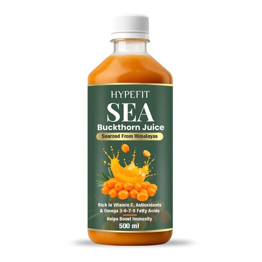 [BRSRYEL6AQIGOCLU] Hypefit Sea Buckthorn 500ml (Pack of 1) | Sea Buckthorn Berry Sourced from Himalayas | With Vitamin C, Antioxidants and Omega 3 6 7 9 Fatty Acids | Supports Immunity, Skin Glow