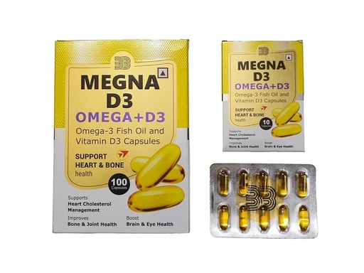 [BRSRGHYCO4IBYAD2] MegnaD3 Omega + Vitamin D3 Fish Oil Softgels/Capsules | Omega-3 Fatty Acids & Vitamin D3 Supplement for Daily Wellness | 10 Capsules (Pack of 1)