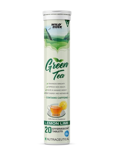[BRSROYIECMCAAETU] Wild Buck Green Tea Effervescent Tablets for Weight Loss (Fat Burner) & Antioxidant | Metabolism Booster Supplement & Healthy Weight Management Tablets [Lemon Lime Flavor, 20 Effervescent Tablets (Pack of 1)]