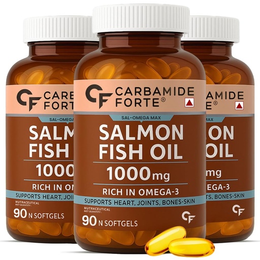 [BRSRAGL5C57AA3DB] Carbamide Forte Salmon Fish Oil Omega 3 Capsule 1000 mg | 90 Softgel Capsules | EPA 180 mg & DHA 120 mg | Supports Heart, Joints, Bones & Skin (Pack of 3)