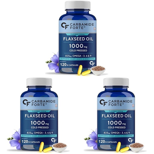 [BRSRAFQ5DMAQ2ALF] Carbamide Forte Cold Pressed Organic Flaxseed Oil Omega 3 6 9 Capsules (1000mg) - 120 Capsules (Pack of 3)