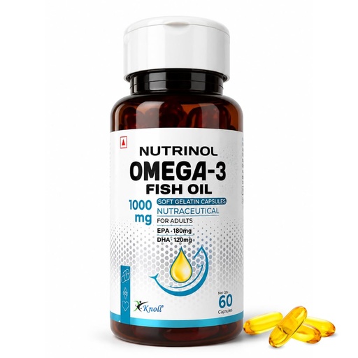 [BRSRYYDQDMPWY3Y6] Knoll Nutrinol Fish Oil Omega 3 Capsules 1000mg | EPA & DHA Softgels for Heart, Brain, Bones & Joint Support | Daily Omega 3 Supplement for Men & Women | 60 Capsules (Pack of 1)