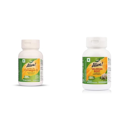 [BRSRYYACOEIR43LJ] Nature's Way Alive Omega-3 500 mg|Pure Algal Oil Plant Omega for Heart & Brain Wellness -100% Veg, | Nature’s Way Alive Valerian Root | Supports Sound Sleep & Relaxation| Traditional Sleep Support fo