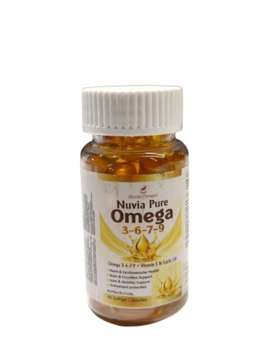 [BRSRYZIROQPWAYA3] Nuvia Pure Omega 3-6-7-9 Softgel Capsules with Vitamin E & Garlic Oil | Supports Heart, Brain & Joint Health | Antioxidant Support | Nutraceutical | 60 Softgels