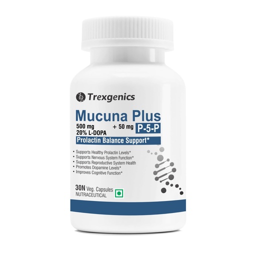 [BRSW2BAHCEHQIFAY] Trexgenics MUCUNA 20% L-DOPA 500 mg, P5P 50 mg Prolactin Support, Cognitive Function VEGAN & NON-GMO (30 Veg. Capsules) (Pack of 1)