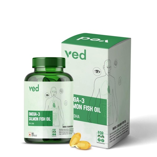 [BRSREYIDCEBBMAA7] Vedayu Salmon Fish Oil Omega 3 Capsule 1000mg – Omega-3 Supplement with Salmon Oil for Heart & Brain Health - 30 Softgels Capsules