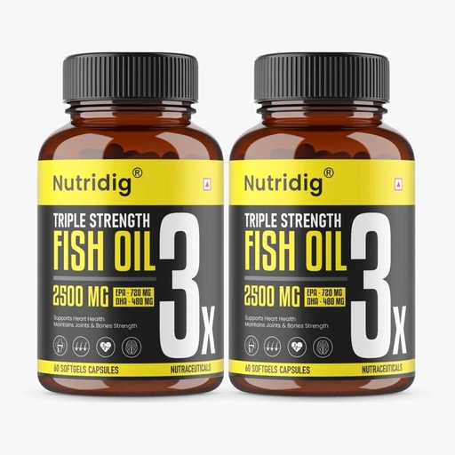 [BRSRYGD3CEPROHLH] Triple Strength Omega-3 Fish Oil Softgels – 2500mg Serving - 720mg EPA & 480mg DHA | For Joint & Heart Health & Faster Muscle Recovery | No Fishy Burps | High Potency - 60 Softgels - Pack of 2