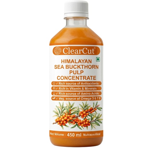 [BRSRGC34BEFQYDLJ] ClearCut Sea Buckthorn Juice Pulp concentrate | cold pressed | Vitamin C, Omega 3 6 7 9, Antioxidants | Immunity, Skin Glow, Gut & Heart | 450 ml