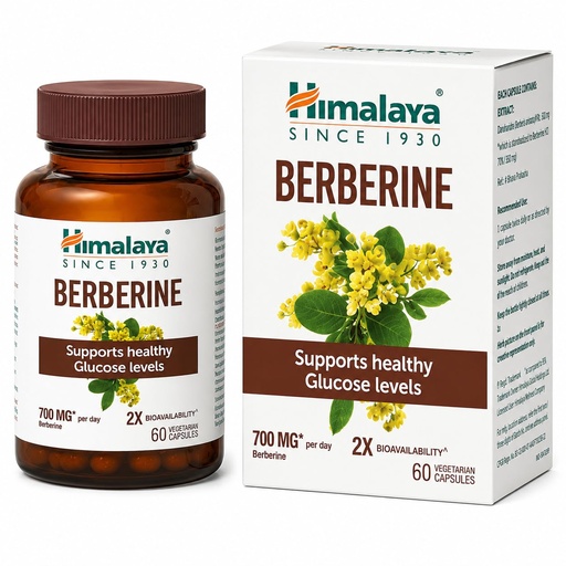[BRSRYZYYCVYG2DY4] Himalaya Berberine Capsules | Supports Healthy Glucose and Cholesterol Levels | 2X Bioavailability | 700 mg Berberine Per Day | Vegetarian, No Artificial Colours, Preservative Free | 60 Capsules