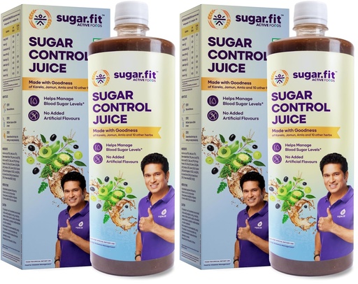 [BRSRGGL2OJ5BGCT6] Sugar.fit Active Sugar Control Juice, 100% natural herbal juice with Karela, Jamun, Aloevera, Gurmar helps manage blood sugar, boost metabolism and support weight management, no added sugar - 1L (Pack of 2)