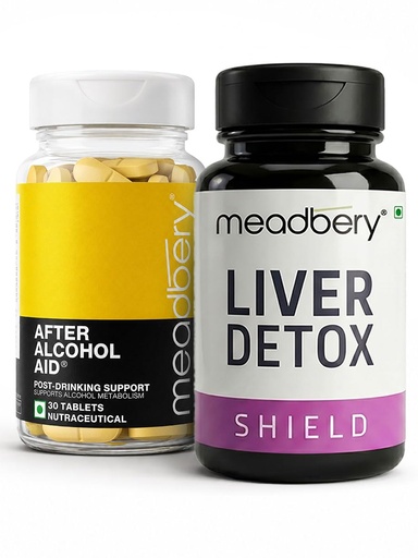 [BRSW2AT6AAMBEAA6] Meadbery After Alcohol Aid & Liver Detox Kit, Fatty Liver Support with Milk Thistle, NAC, DHM, Liver Shield & Liver Protector, & Gluten Free, 30+30 Tablets