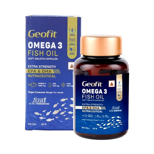 [BRSRYGANOZ7A2HTV] Geofit Omega 3 Fish Oil Capsules with EPA & DHA for Adults, 30 Capsules
