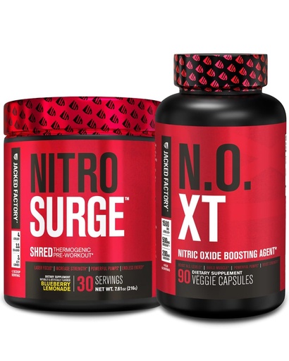 [BRSRMAQQCMFAE2TX] Jacked Factory Nitrosurge Shred Thermogenic Pre-Workout in Blueberry Lemonade & N.O. XT Nitric Oxide Booster for Men & Women