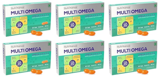 [BRSROHYKCN7B4CLH] Multiomega 100% Vegan Omega Softgel | Omega 3-5-6-7-9 Vitamin D3 (10 Capsules) X Pack Of 6