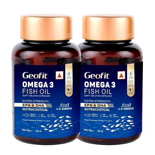 [BRSRYGANPN4GY3I2] Geofit Omega 3 Fish Oil Capsules with EPA & DHA for Adults, 30Cap.Pack of 2